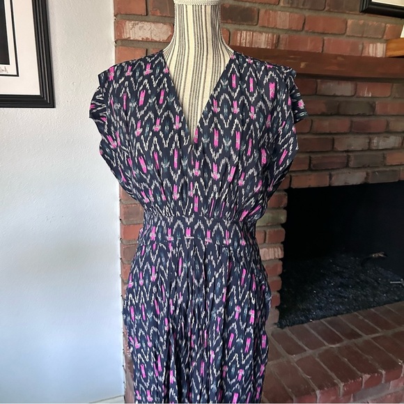 Isabel Marant Etoile Almeya Ikat Print Midi Dress in Faded Night Sz 8 - Picture 4 of 11
